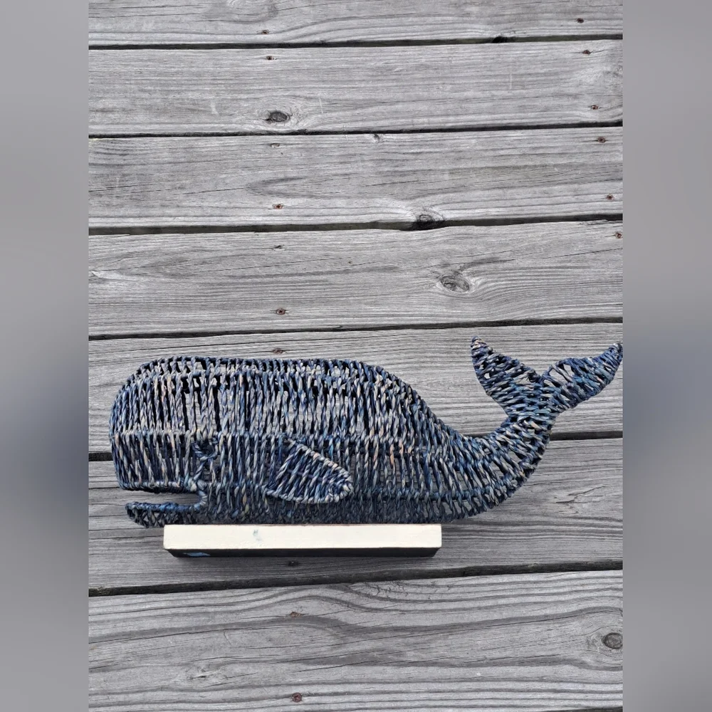 Tommy Bahama Nautical Blue Whale Woven Wicker Sculpture